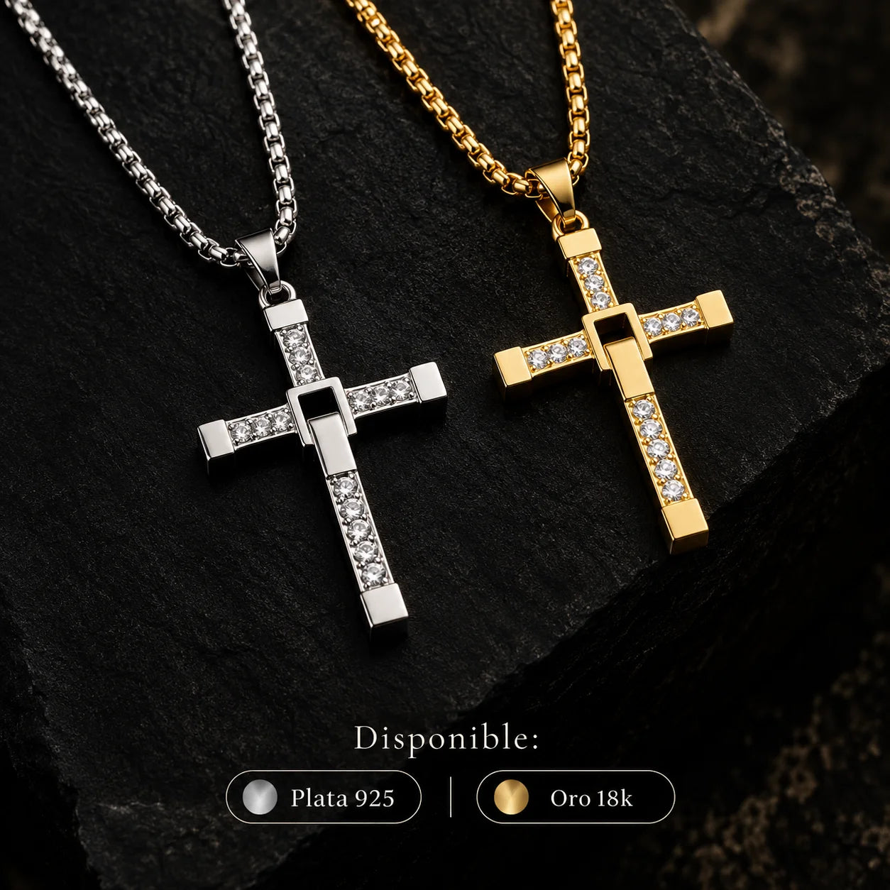 Cadena bañada en oro 18K con Cruz Imperial y circonias de alto brillo
