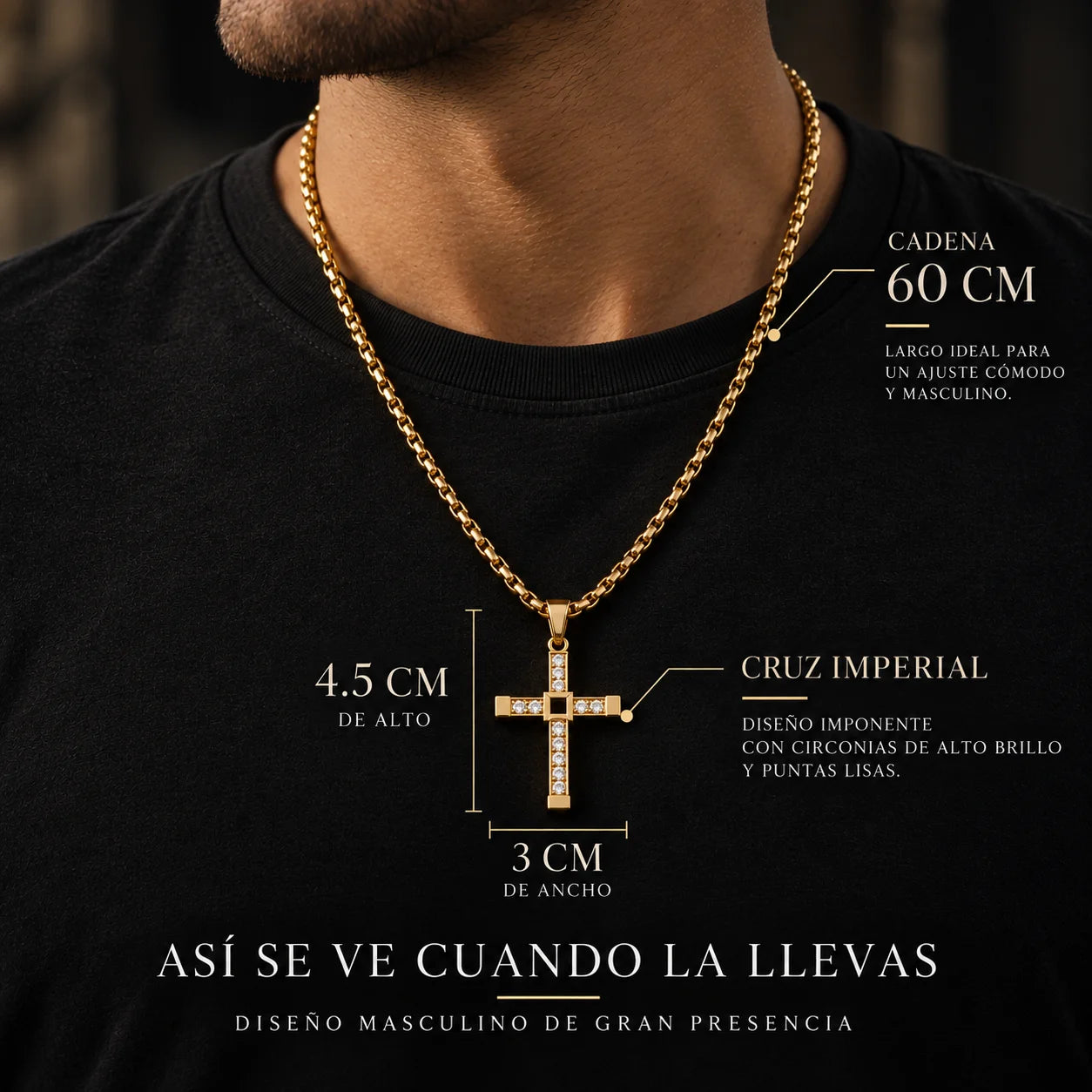 Cadena bañada en oro 18K con Cruz Imperial y circonias de alto brillo